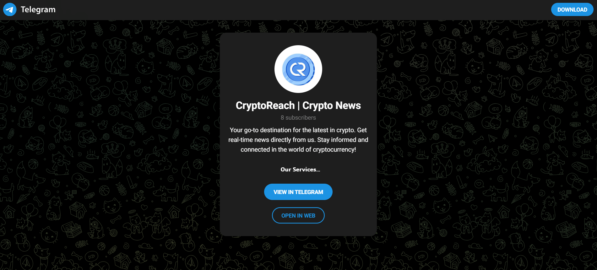 CryptoReach Telegram channel homepage