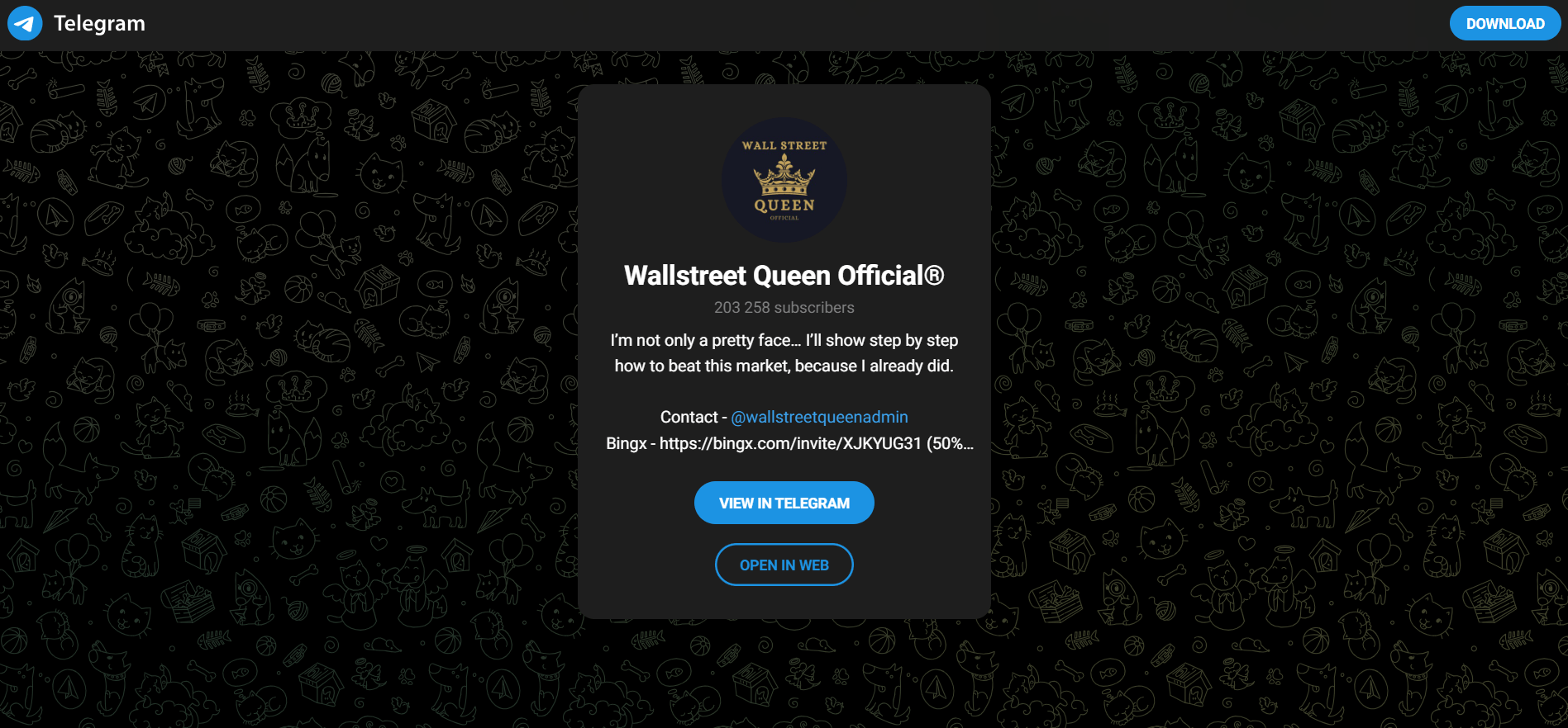 WallStreet Queen Telegram channel screenshot