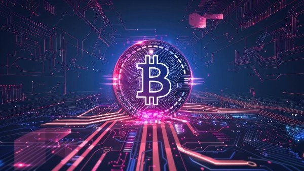 An image showing BTC in a futuristic digital surrounding.