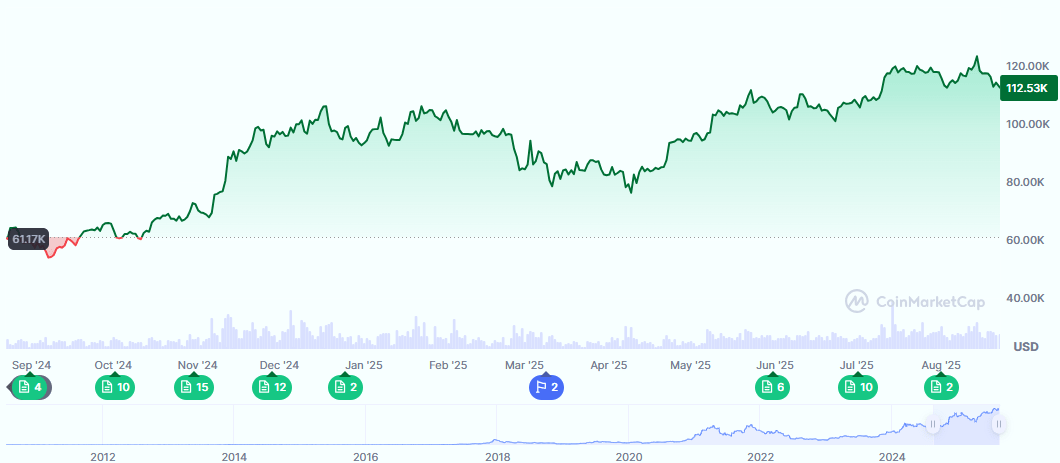 The image shows BTC's performance for the past year.