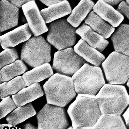 Electron microscope image of IMS rare-earth crystals: uniform hexagonal plates and rods