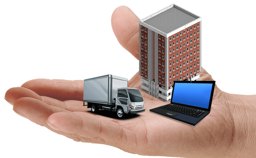 Crystal View Fixed Assets with building and cars