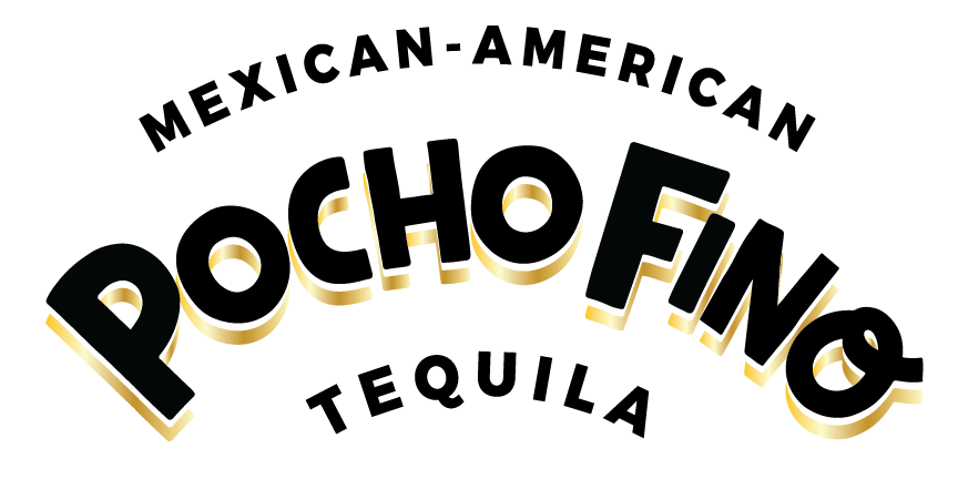 Logo for Pocho Fino Tequila with curved text: 'POCHO FINO' in large bold letters, flanked by 'MEXICAN-AMERICAN' above and 'TEQUILA' below.