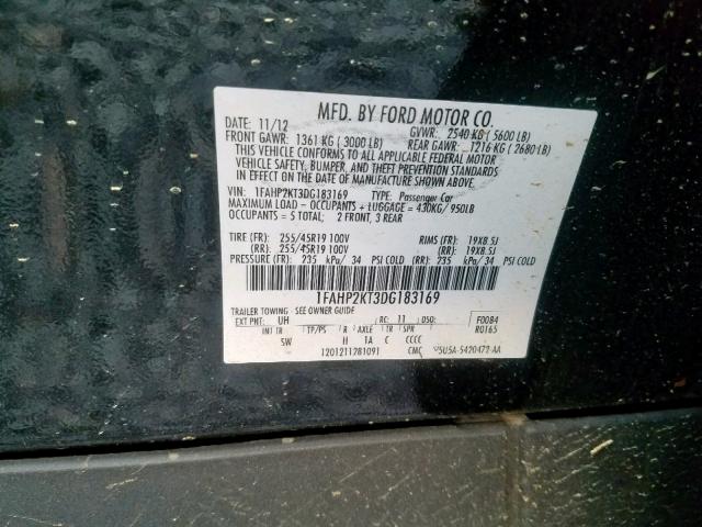Ford Taurus Sho 2013 1fahp2kt3dg183169 Auto Auction Spot