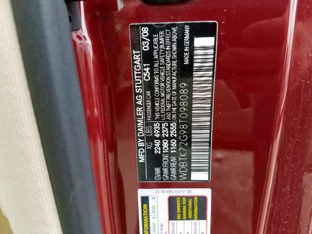 Mercedes Benz Clk 550 2008 Wdbtk72g98t098089 Auto Auction