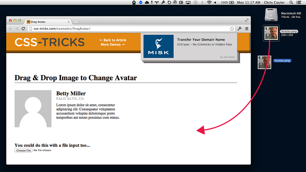 HTML5 Drag and Drop Avatar Changer with Resizing and Cropping CSS