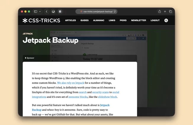 Example of a sponsored post for Jetpack Backup.