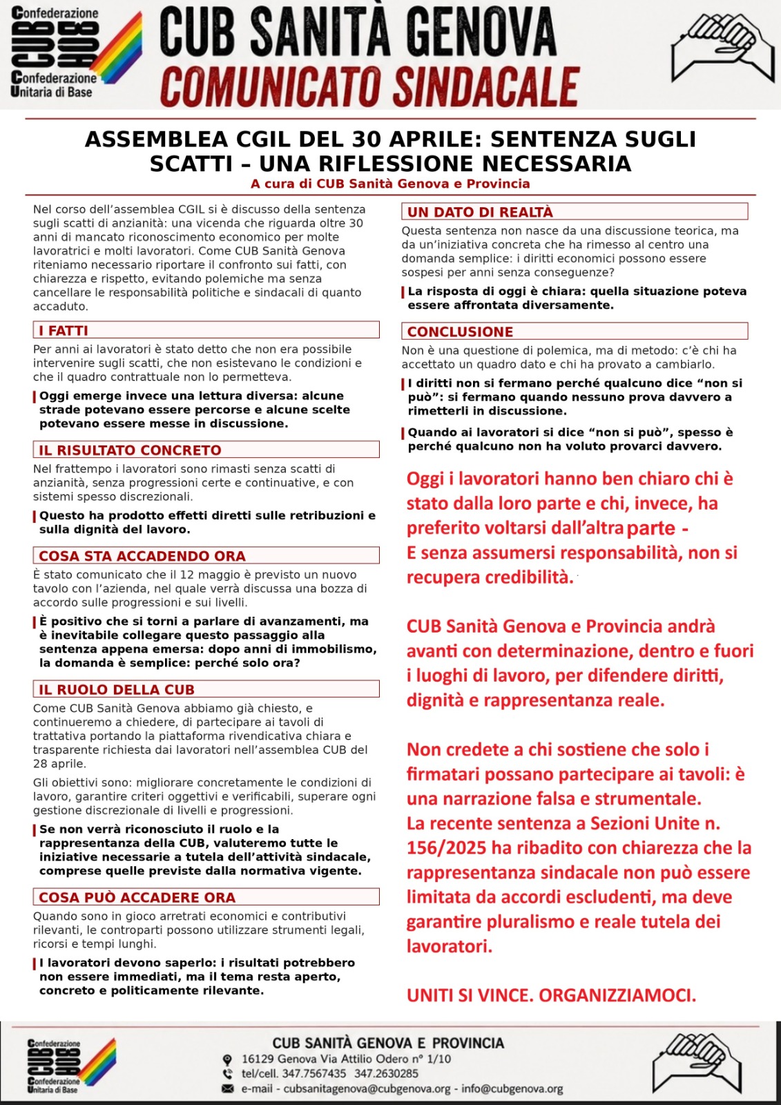 Assemblea Cgil, sentenza sugli scatti di anzianità