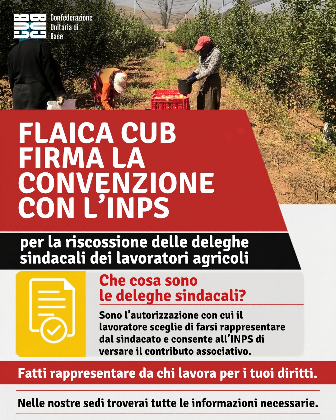 Flaica Cub firma convenzione con l’Inps
