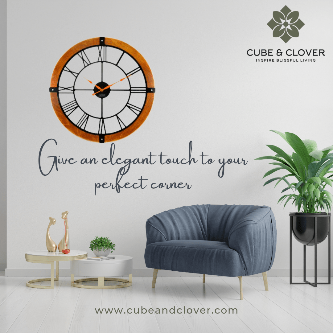 24" Skeleton Black Wooden Wall Clock