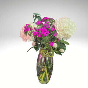 White Hydrangeas and Purple Dianthus