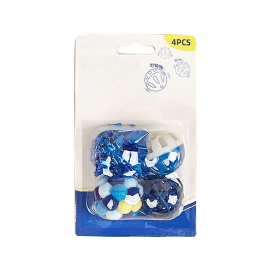 Cute Blue Plastic & Plush Cat Toy Set (4PCS) Interactive Balls Customizable Kitten Retail Ready Toy Sets
