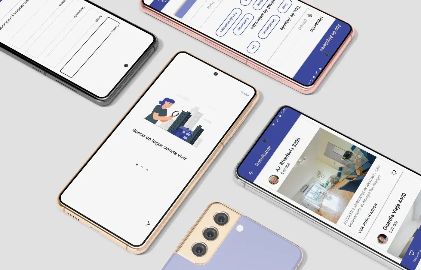 Mockup de la aplicación de alquiler de viviendas