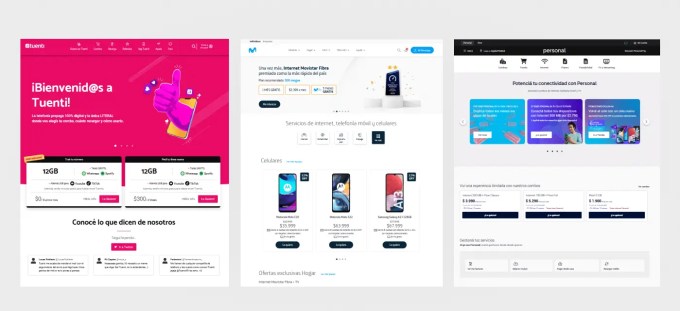 Homepage de tuenti, movistar y personal.