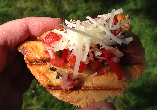 Garden Bruschetta with fresh tomatoes and basil.