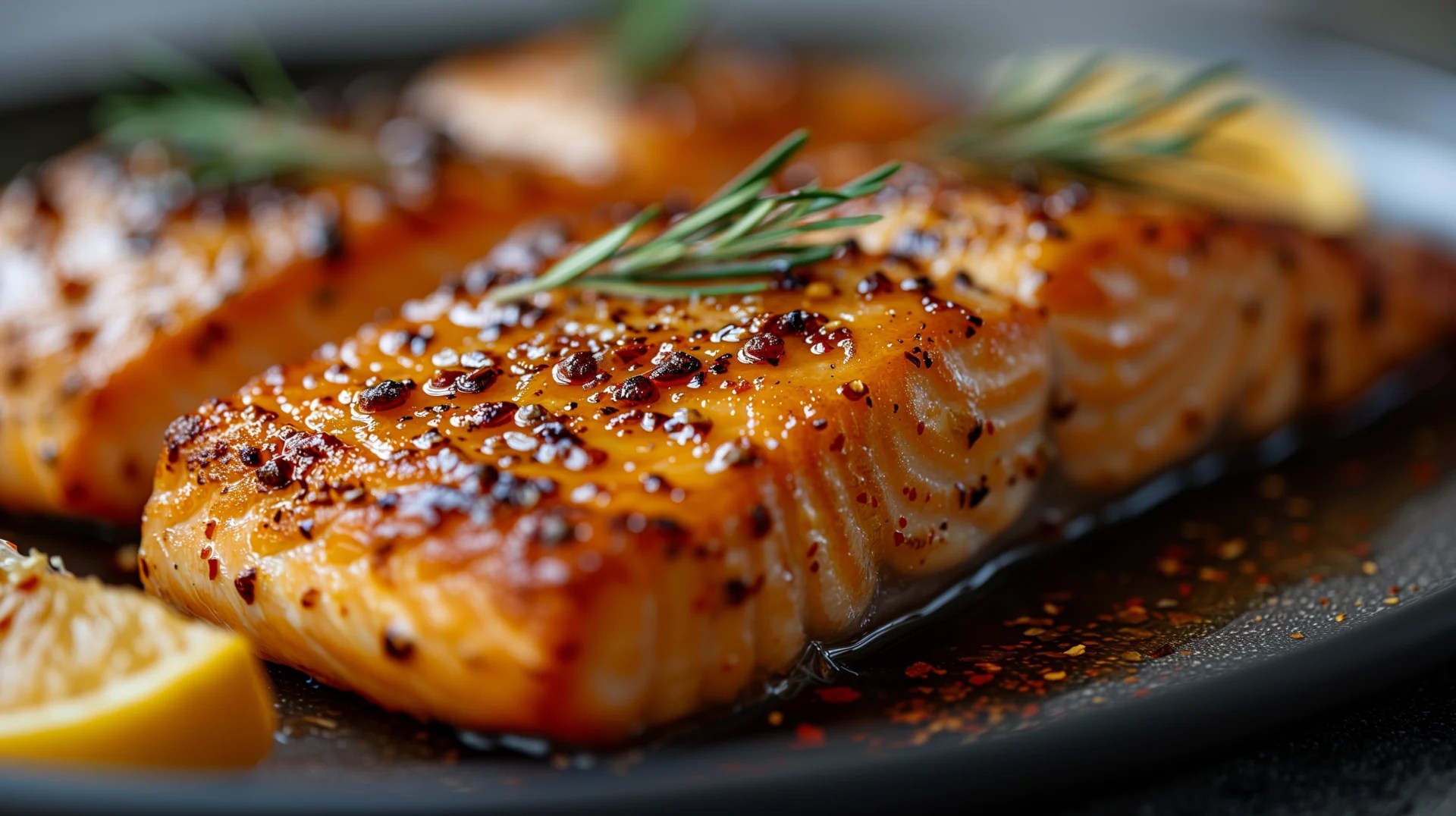 baked Honey mustard Salmon with rosemary on top