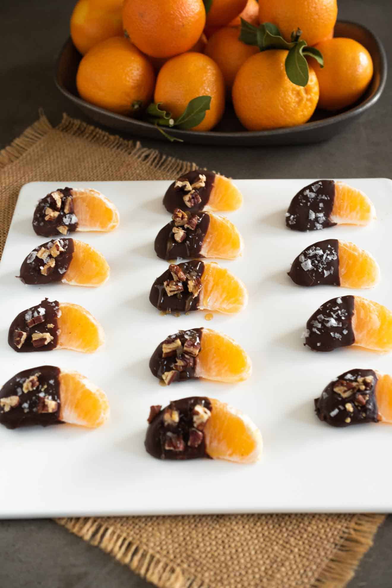 Turtle style chocolate dipped oranges