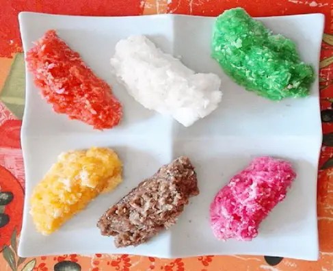 Bonbon coco de la Réunion, friandises colorées à la noix de coco