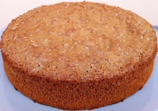 Pain d'Espagne au cacao démoulé, biscuit au chocolat haut et aérien coupé en tranche