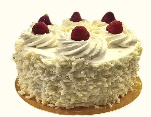 Gâteau flocon du Jura aux framboises et copeaux de chocolat blanc