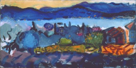 Juan les Pins from the Cap d'Antibes : December 1948, 1948, Patrick Heron, huile sur toile, 31.7 x 63.5 cm, source Waddington Custot gallery, London© Estate of Patrick Heron. All Rights Reserved, DACS 2016