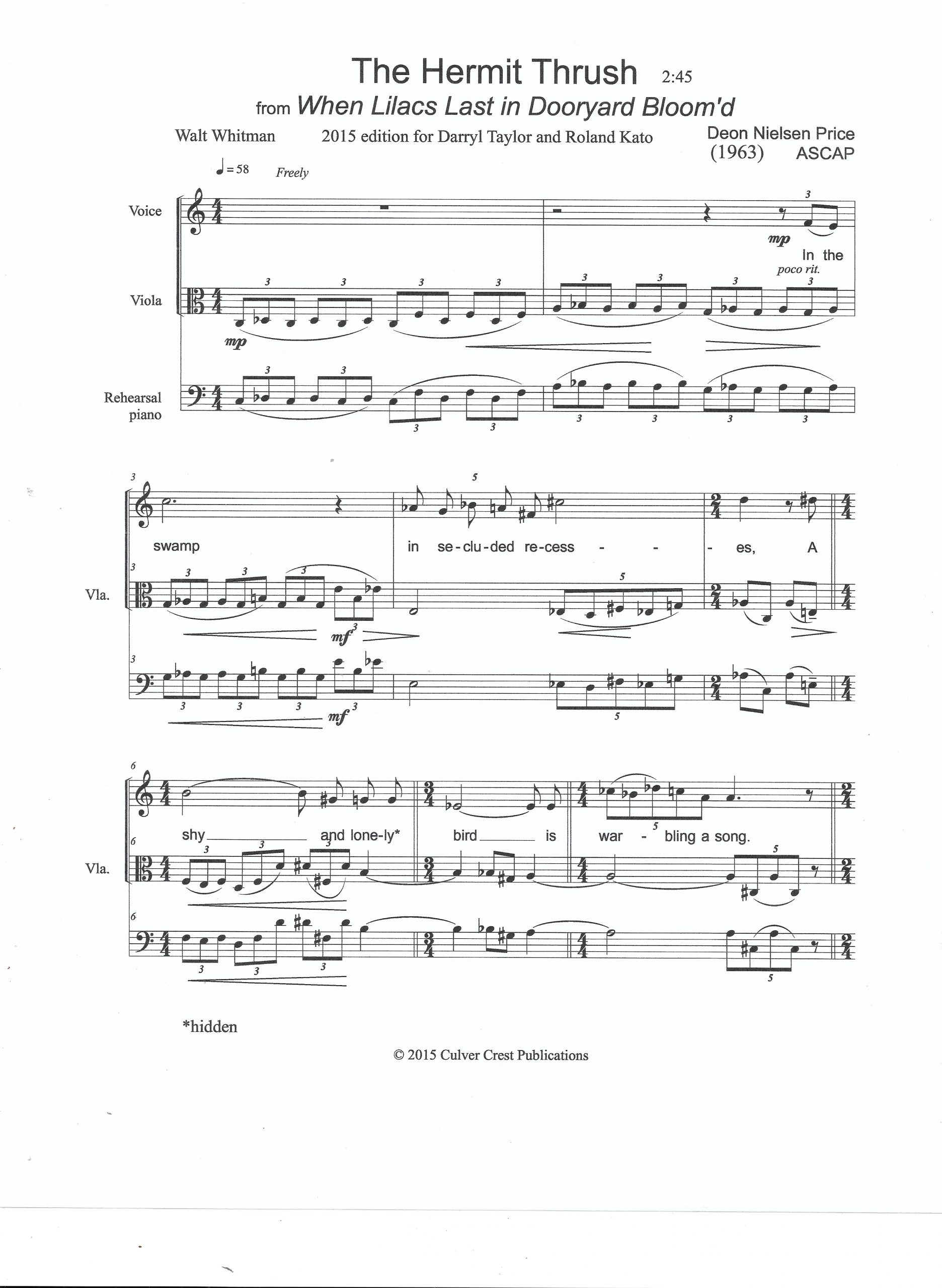 Two Songs for Voice and Viola on Texts by Walt Whitman sc