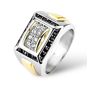 Stainless Steel Ring Micro Paved CZs Black Two Toned