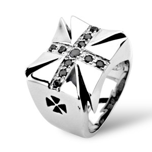 Stainless Steel Ring Cross CZ 11 Onyx INOX