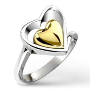 STAINLESS STEEL HEART 2TONE RING