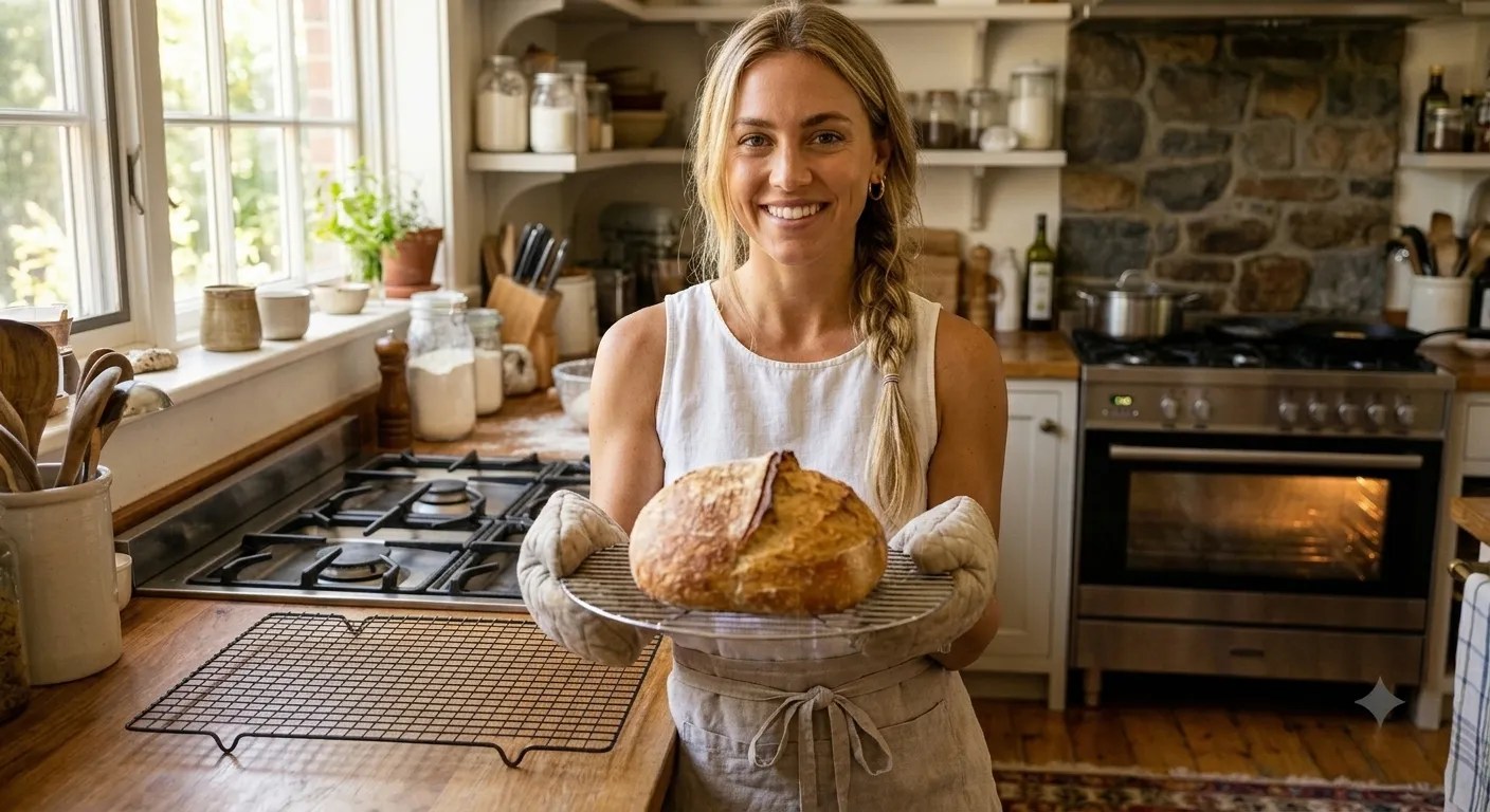 A hot loaf of bread fresh from the oven