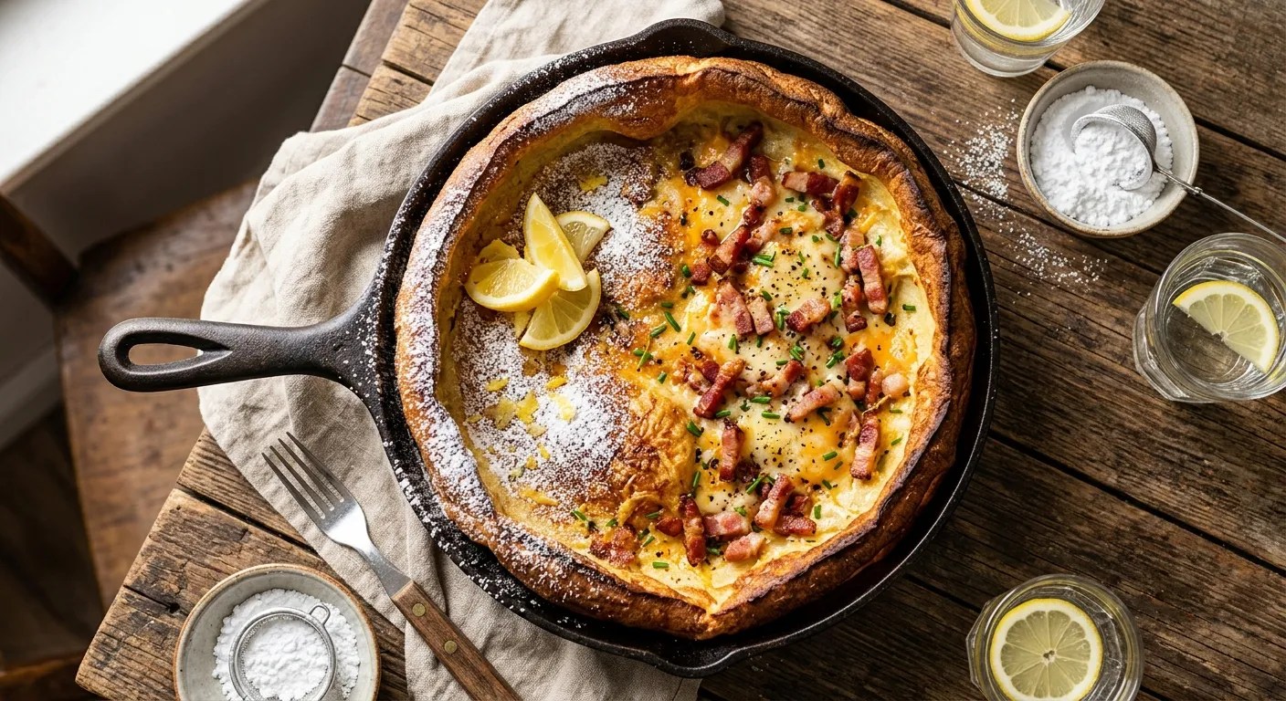 Dutch Baby for breakfast, half savory, half sweet.