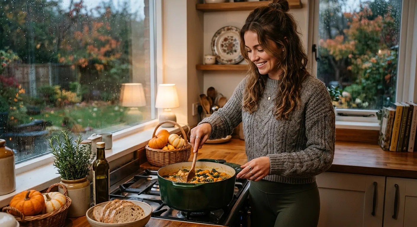A home chef stirs a cozy stew for fall weather.