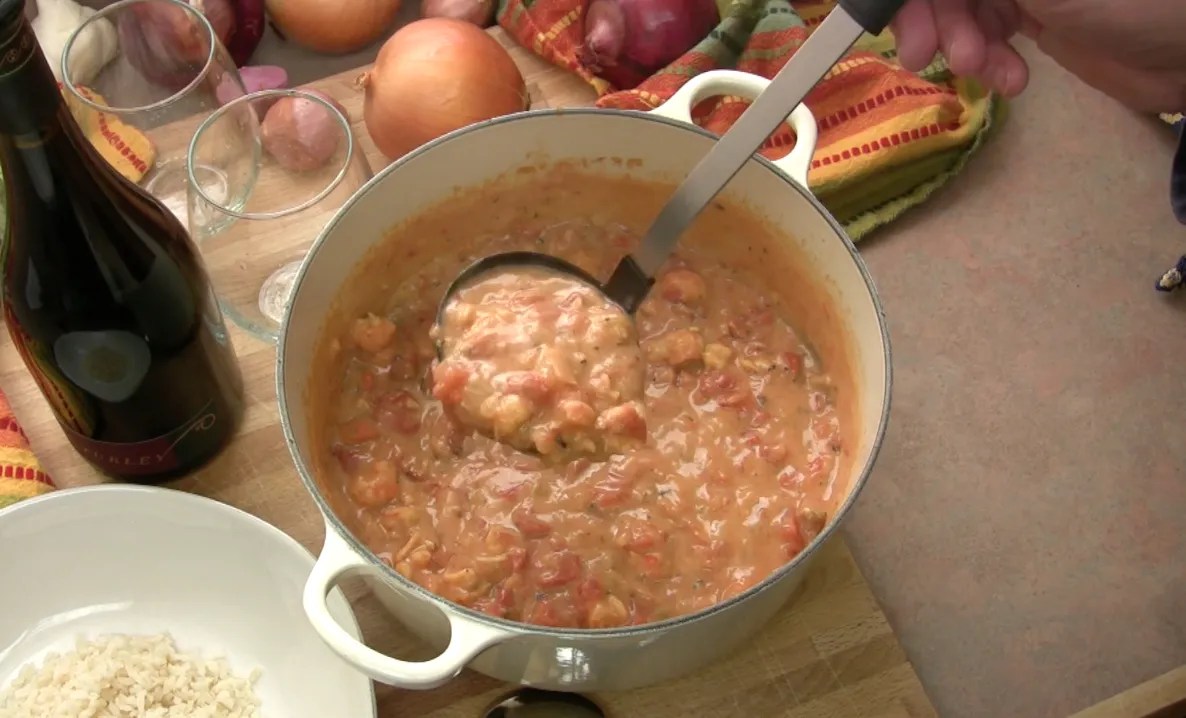 Langostino étouffée with rice.