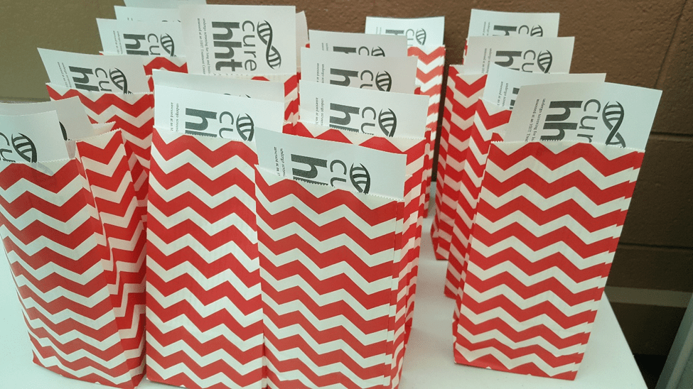 Goody bags for blood donors with HHT information