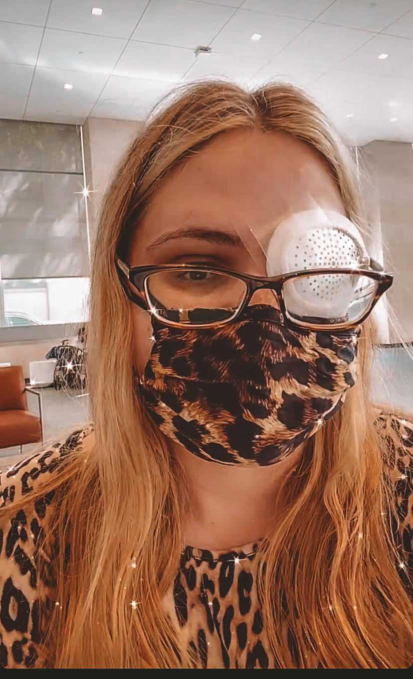 Patch due to a retinal detachment in a leopard outfit