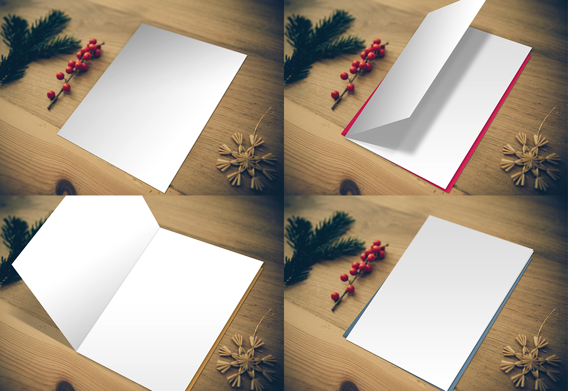 Featuring fully customizable front and inner design with editable shadows and background. Greeting Card Mockup Photoshop Psd Template Display Holiday Birthday Wedding Cards Cursive Q Designs