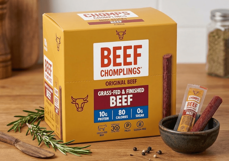 Chomps Grass-Fed Beef Jerky Stick Package