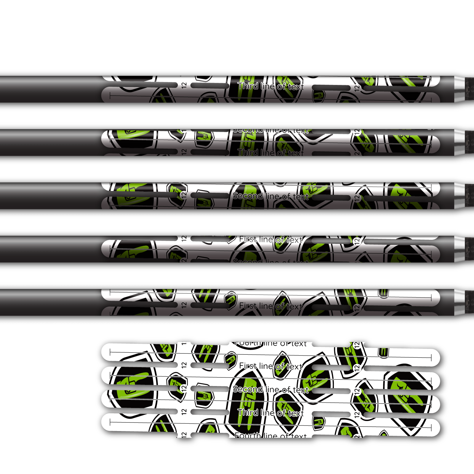 Alternative view of 4 fletch Vortex - Nock On Scatter Green Logo
