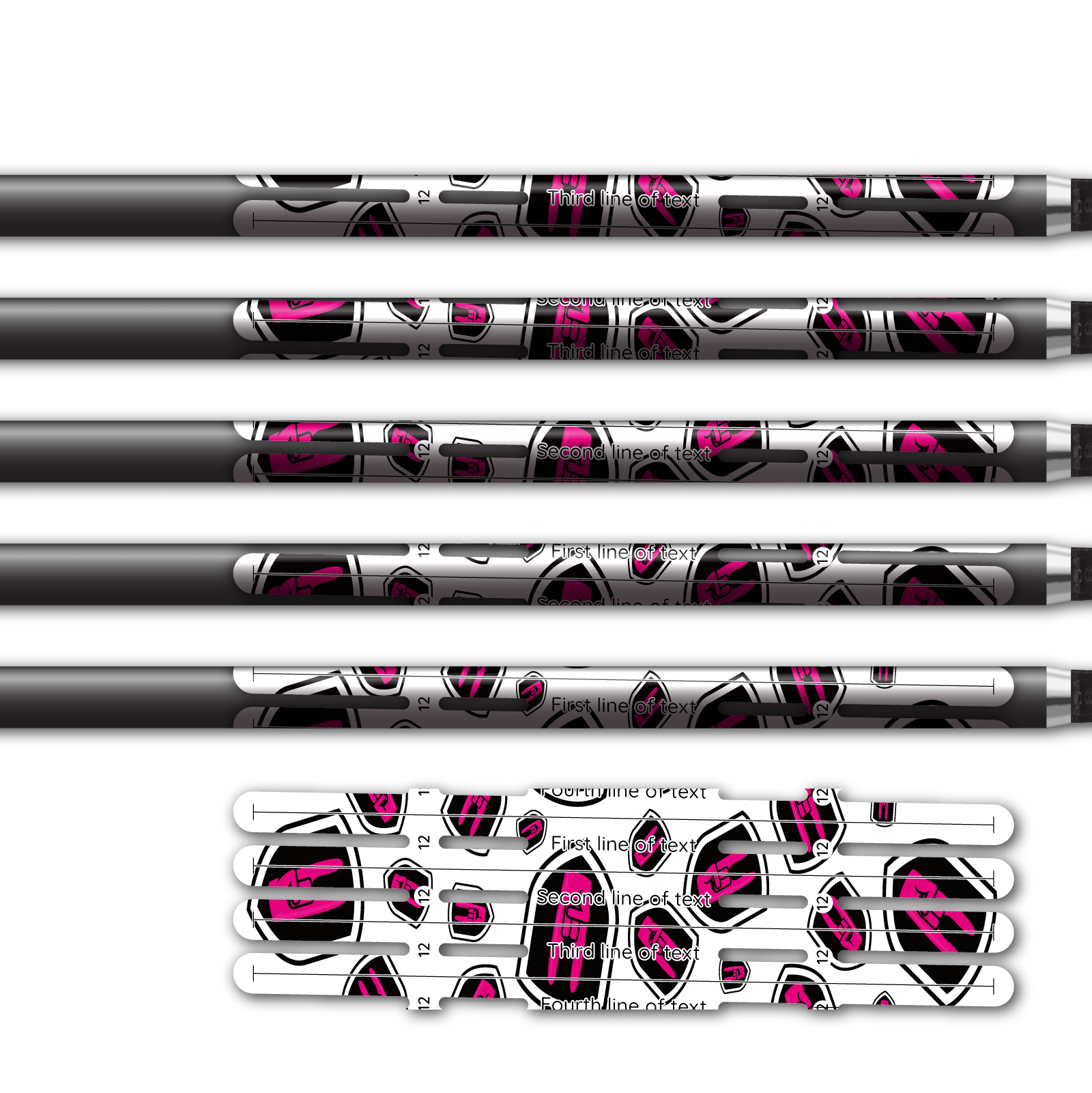 Alternative view of 4 fletch Vortex - Nock On Scatter Pink Logo