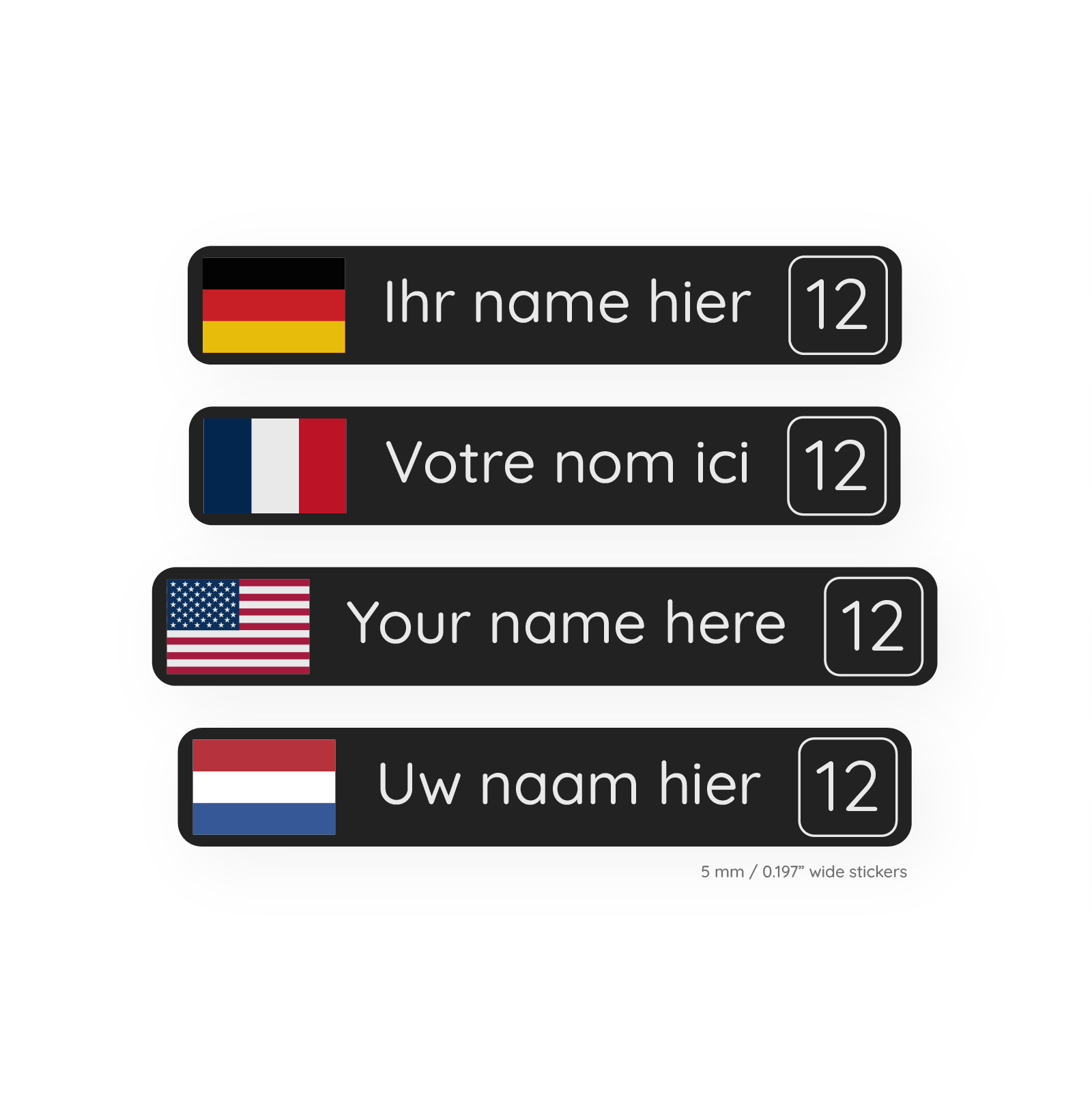 Name stickers - Standard Matt Black (96 pc)