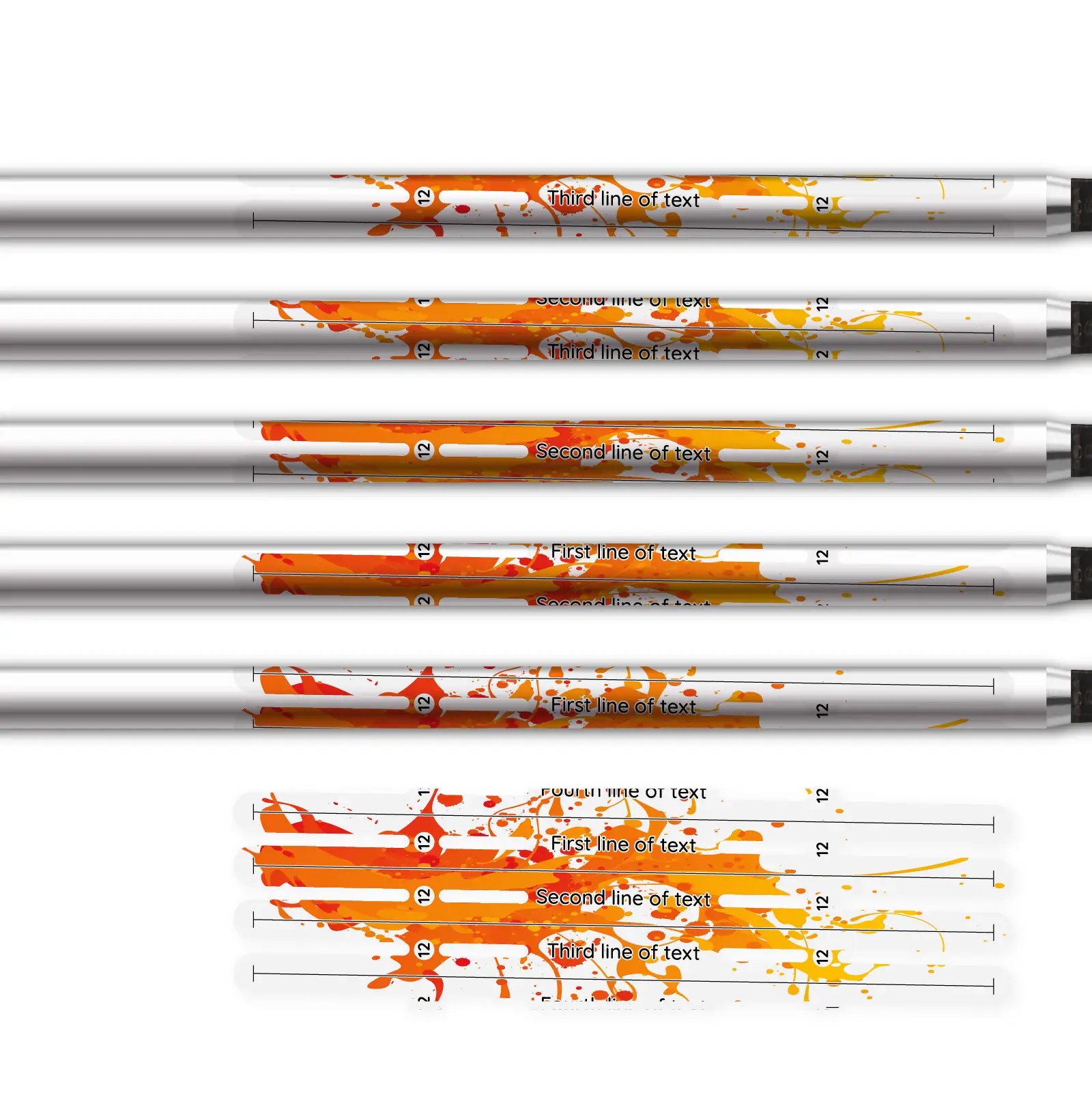 Alternative view of 4 Fletch Vortex - Splash Orange on Matt Clear