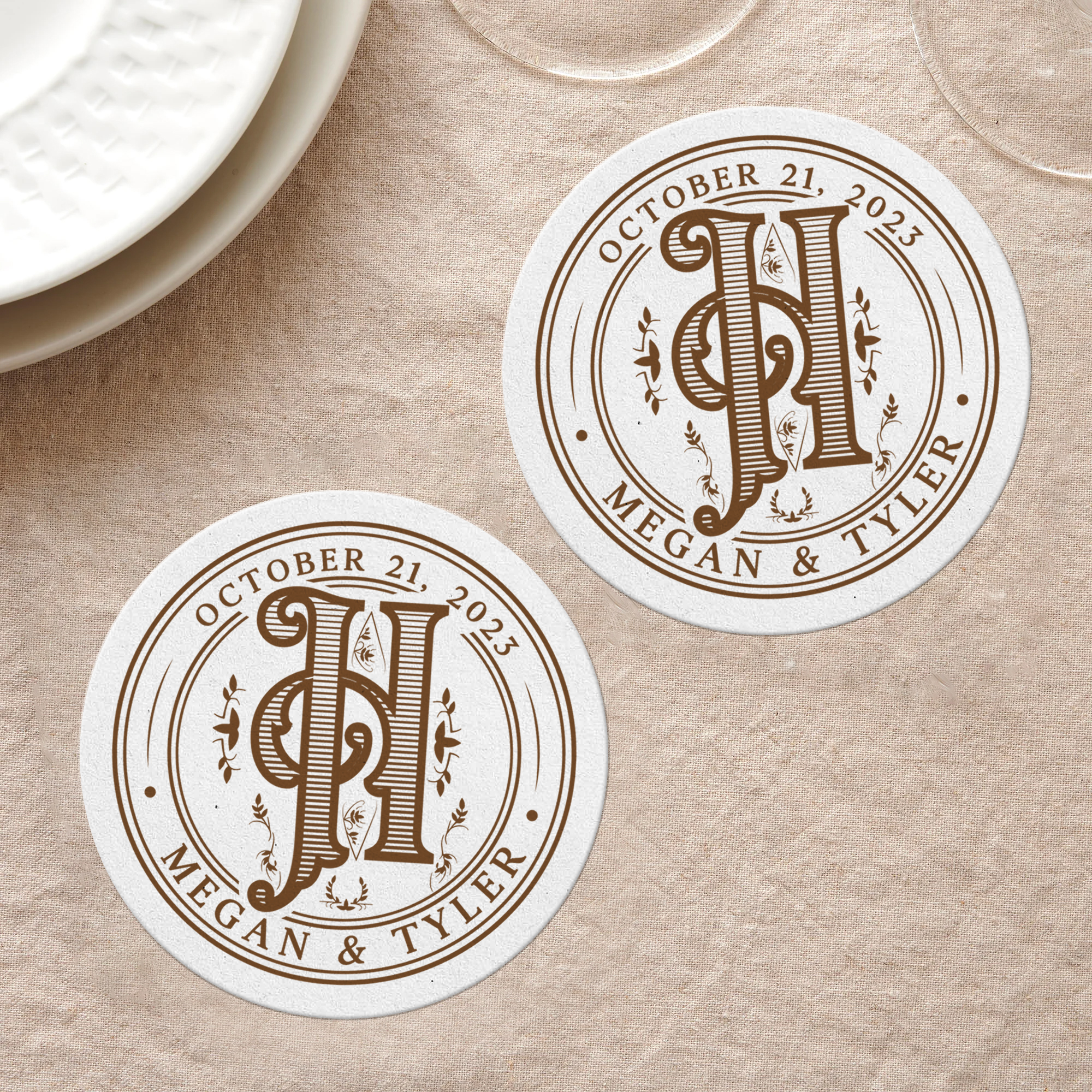 3. Monogram Coasters Rounded