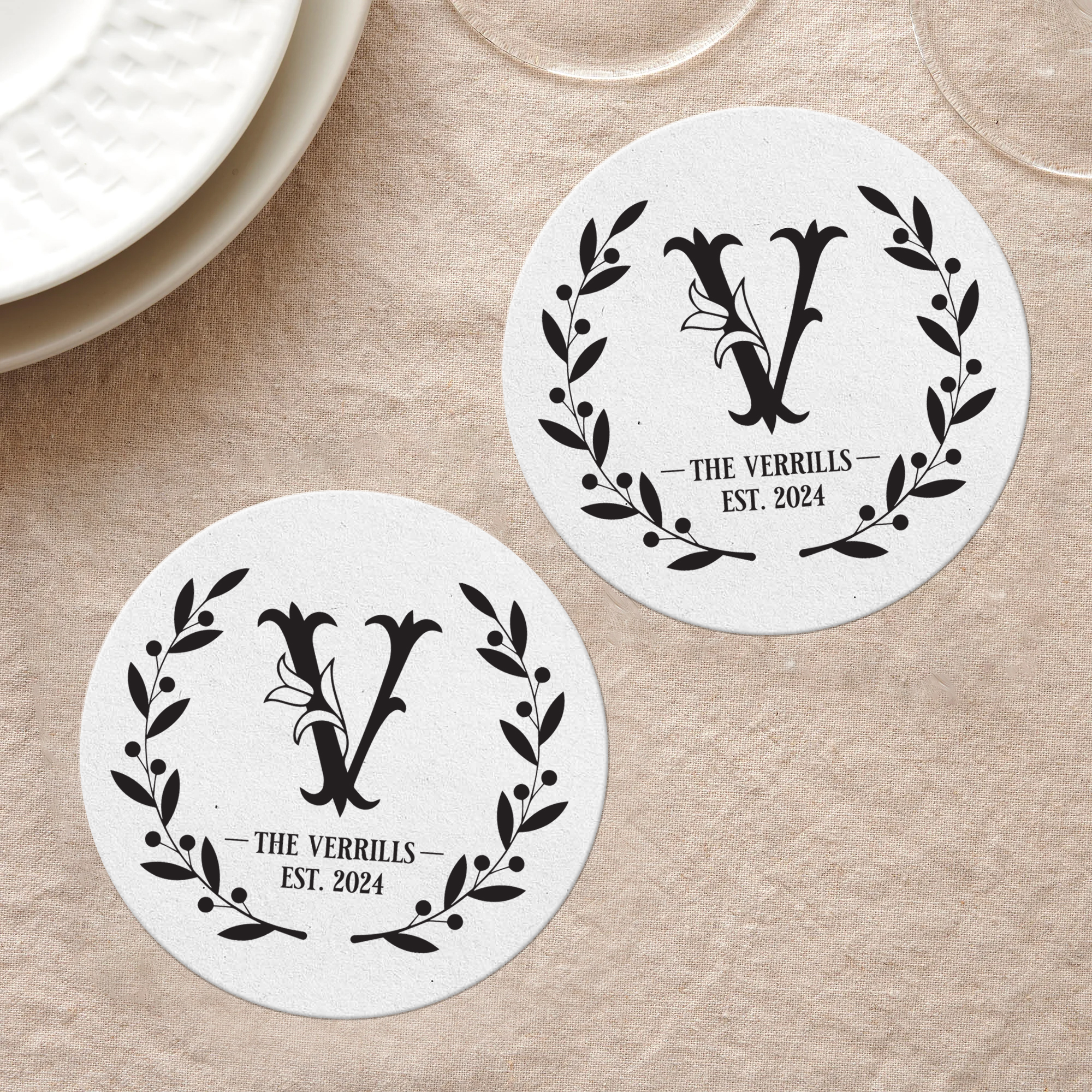7. Monogram Coasters Rounded