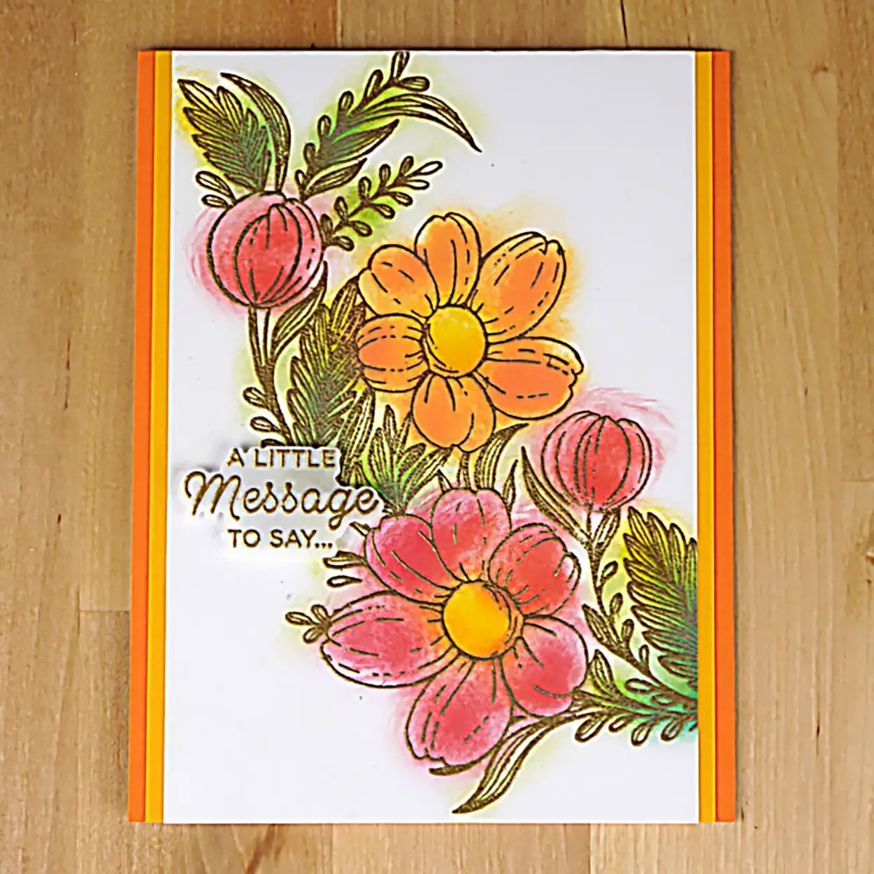 Bright and beautiful floral card ink blended with pretty fall colors.