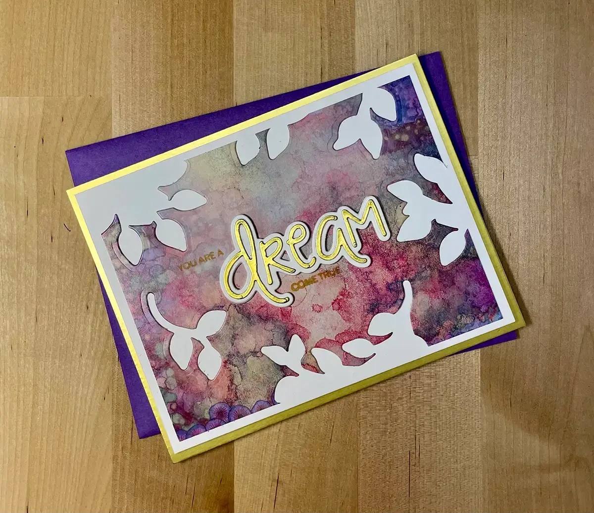 A homemade card on a table.