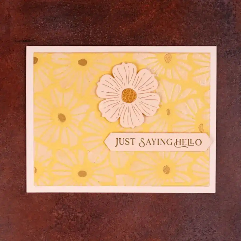 A card with a flower and text on it.