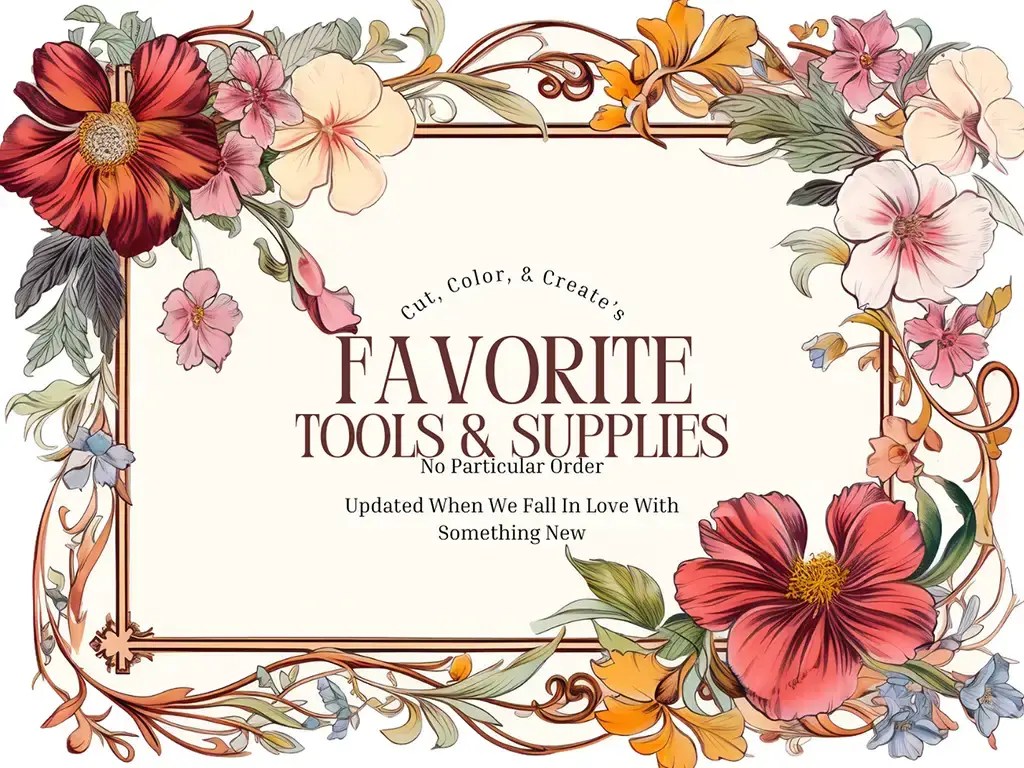 A banner for Favorite tools & supplies with a rectangular frame with flowers