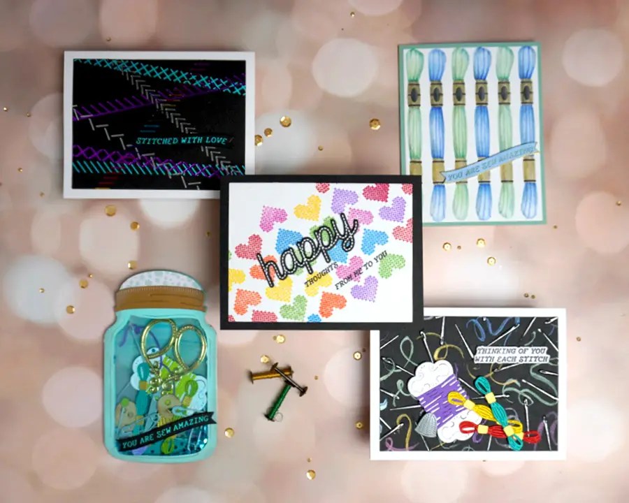 5 Cards created with Spellbinders April 2024 Club kits.