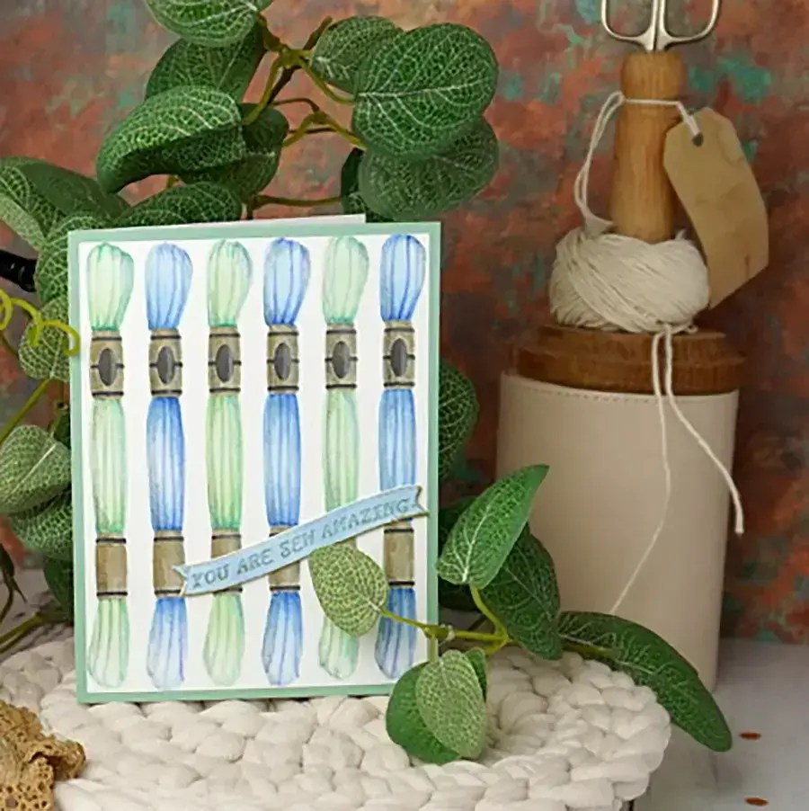You Are Sew Amazing card created with layered stenciling.