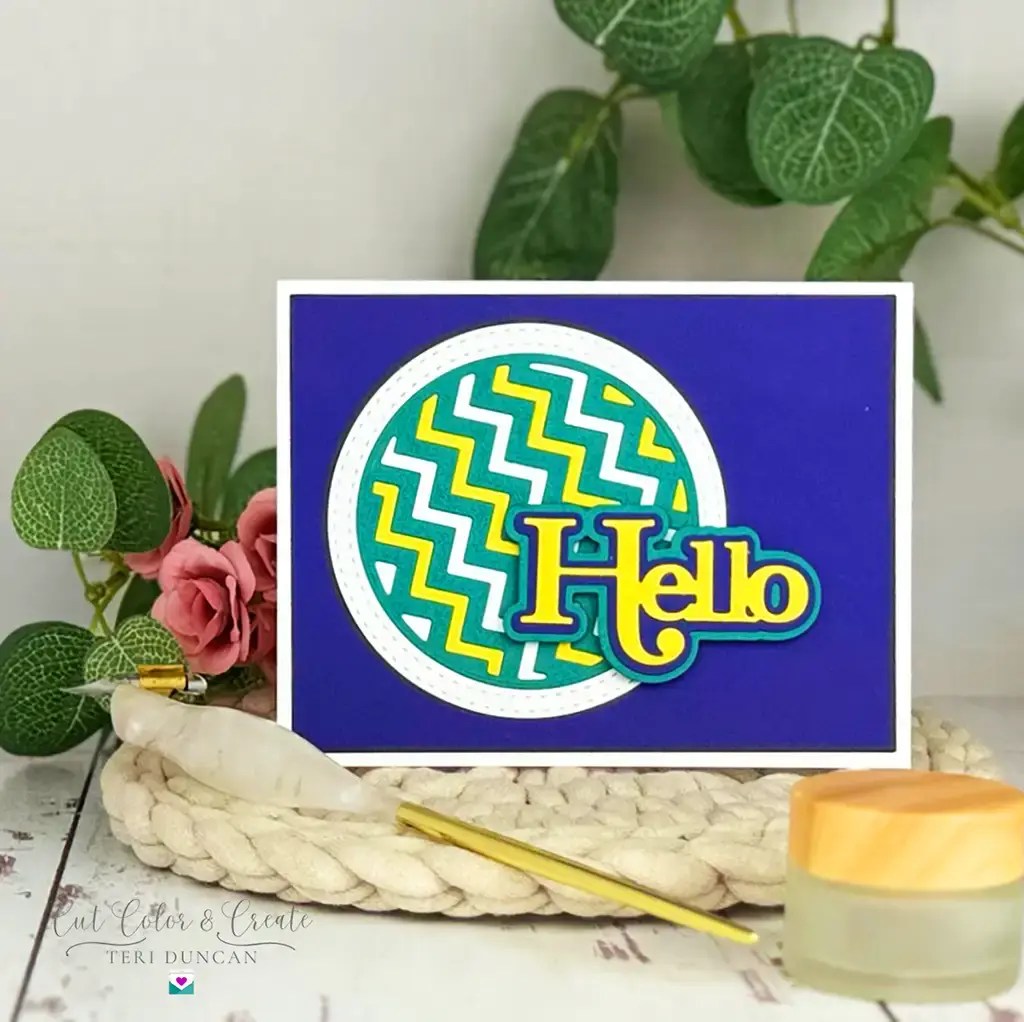 Bright and beautiful handmade greeting card decorated with the new Stitched Edge Circle Backgrounds Die Set from the new Spotlight Frames and Florals Collection from Spellbinders.